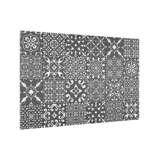 painel anti salpicos cozinha Pattern Tiles Dark Gray White