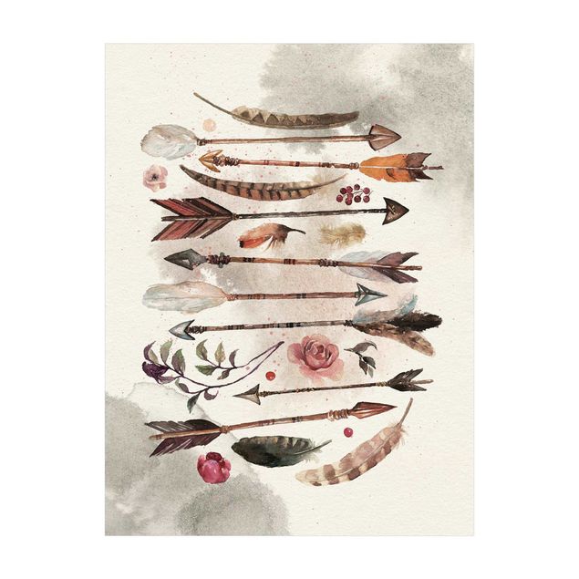 Tapetes zen Boho Arrows And Feathers - Watercolour