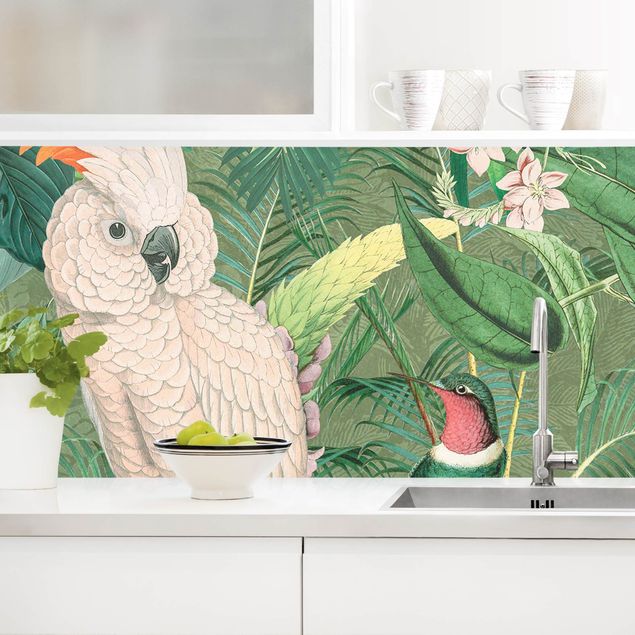 decoraçao para parede de cozinha Vintage Collage - Kakadu And Hummingbird