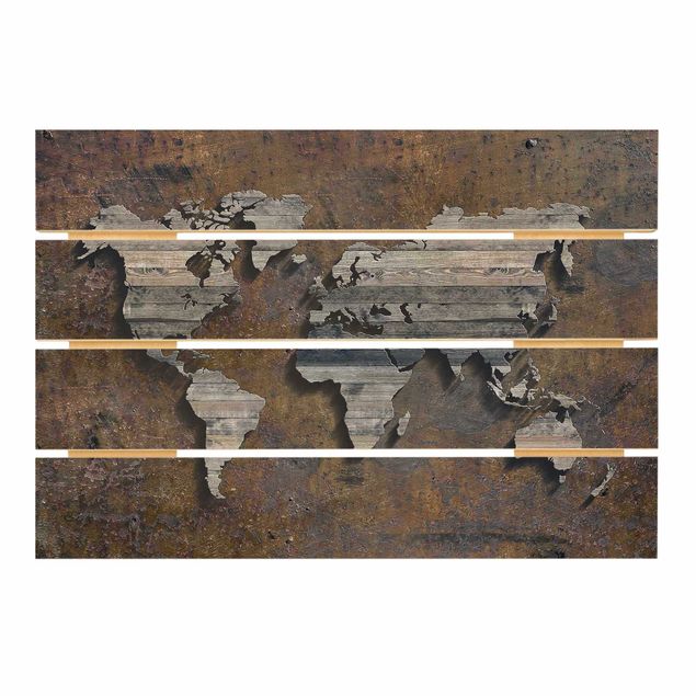 Quadros em madeira Wooden Grid World Map