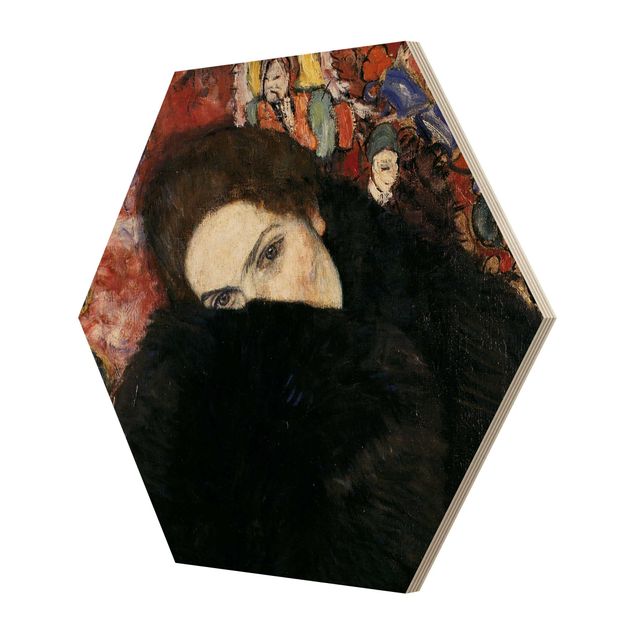 quadros em madeira para decoração Gustav Klimt - Lady With A Muff