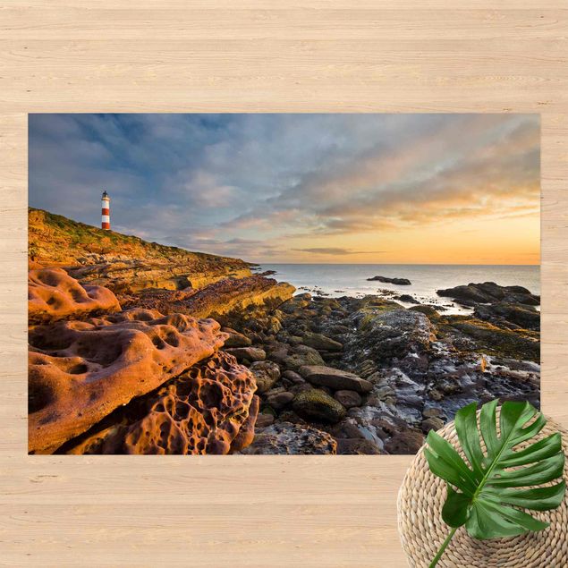 tapetes de exterior Tarbat Ness Lighthouse And Sunset At The Ocean