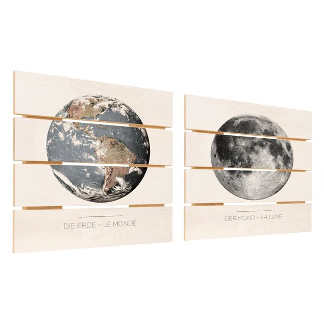 Quadros em madeira 2 partes Moon And Earth