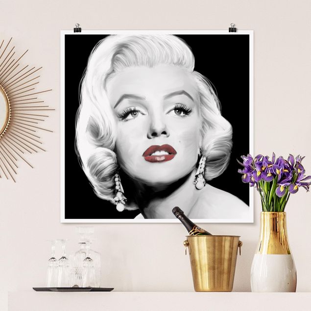 poster preto e branco Marilyn With Earrings