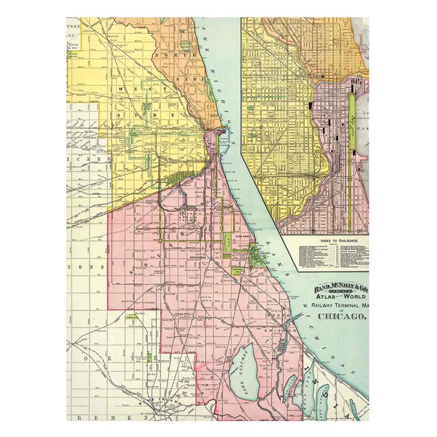 Quadros magnéticos mapas Vintage Map Chicago