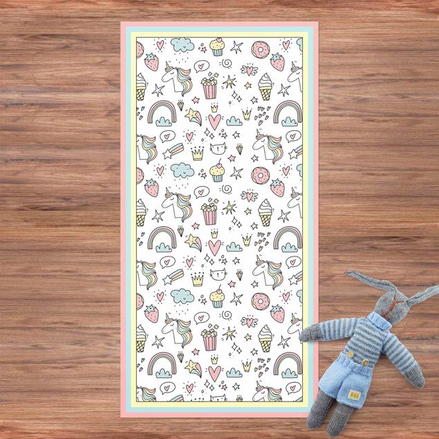 Tapete para varandas Unicorns And Sweets In Pastel With Frame