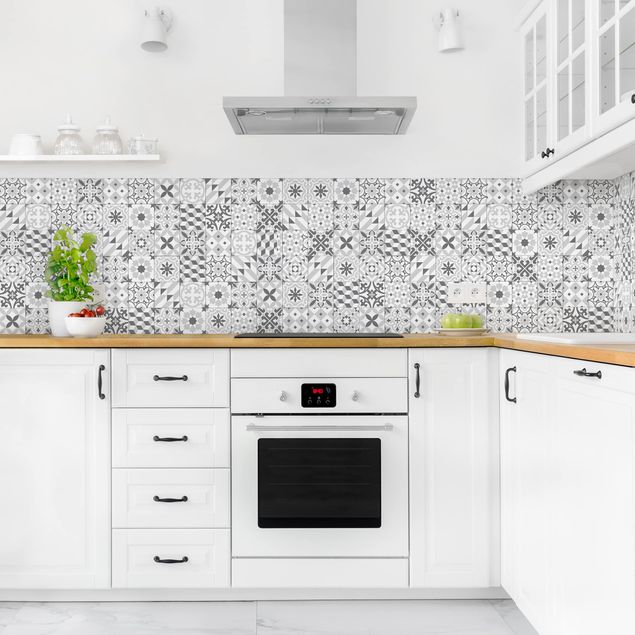 Backsplash de cozinha imitação azulejos Geometrical Tile Mix Grey