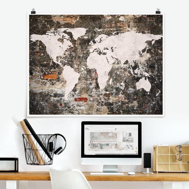 decoraçao para parede de cozinha Old Wall World Map