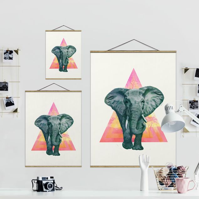 Quadros multicoloridos Illustration Elephant Front Triangle Painting