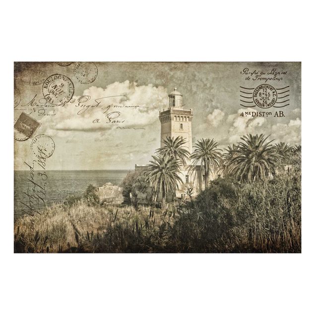 Painel anti-salpicos de cozinha Vintage Postcard With Lighthouse And Palm Trees