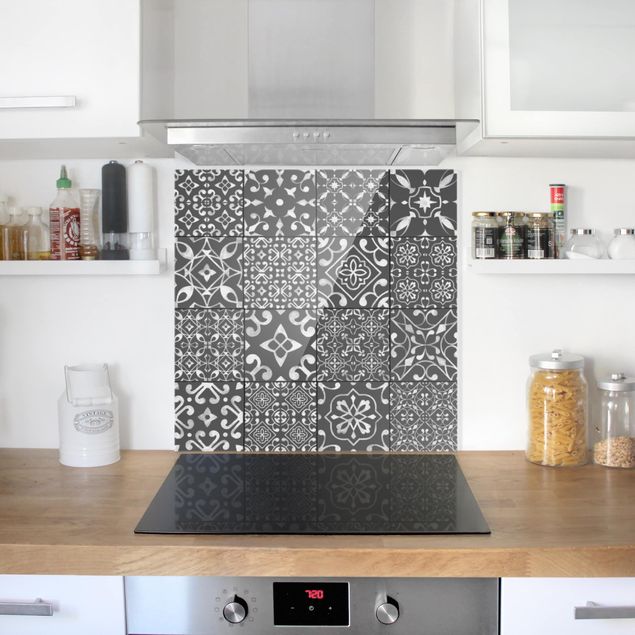 Painel anti-salpicos de cozinha padrões Pattern Tiles Dark Gray White