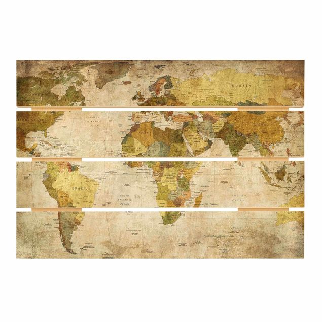 Quadros em madeira World map