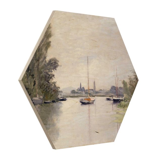 Quadros em madeira paisagens Claude Monet - Argenteuil Seen From The Small Arm Of The Seine