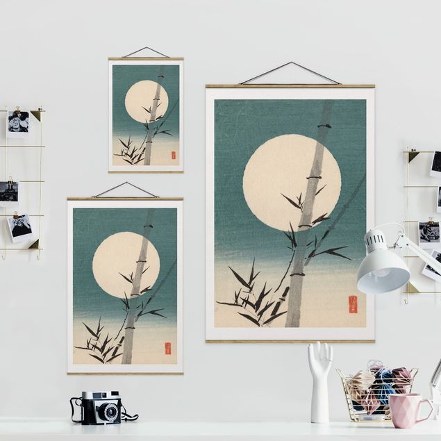 Quadros vintage Japanese Drawing Bamboo And Moon