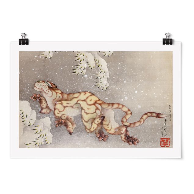 Posters quadros famosos Katsushika Hokusai - Tiger in a Snowstorm