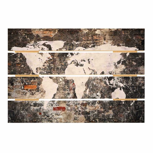 quadro de madeira para parede Old Wall World Map