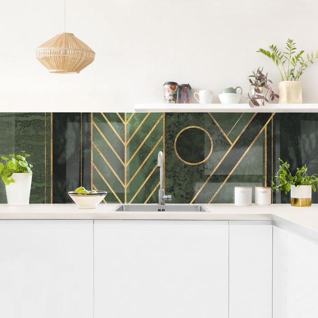 painel anti salpicos cozinha Geometric Shapes Emerald Gold