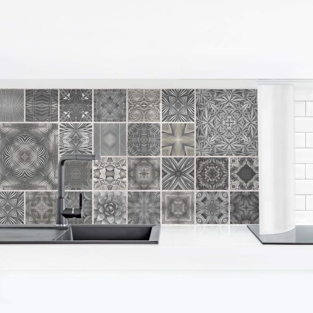 Backsplash de cozinha imitação azulejos Grey Jungle Tiles With Silver Shimmer