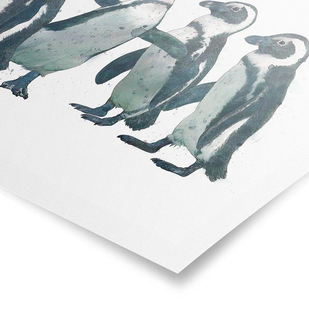 Quadros preto e branco Illustration Penguins Black And White Watercolour