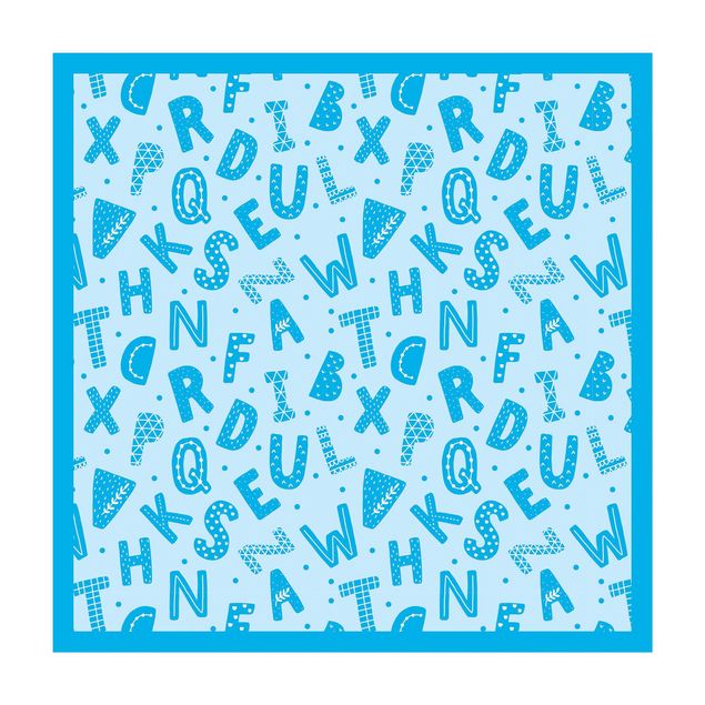 tapetes pequenos Alphabet With Hearts And Dots In Blue With Frame