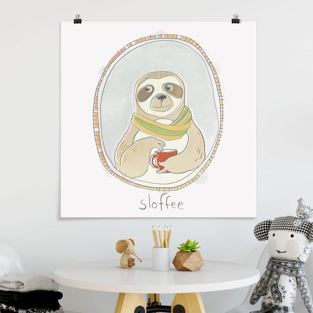 Posters em preto e branco Caffeinated Sloth
