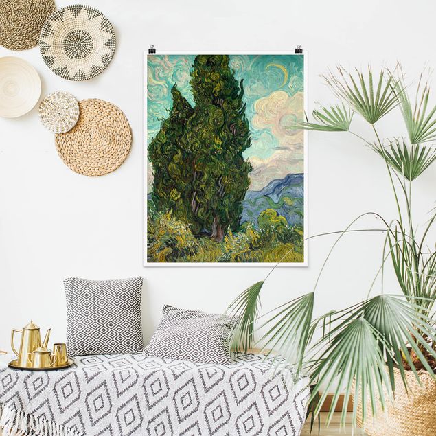 Quadros movimento artístico Pontilhismo Vincent van Gogh - Cypresses