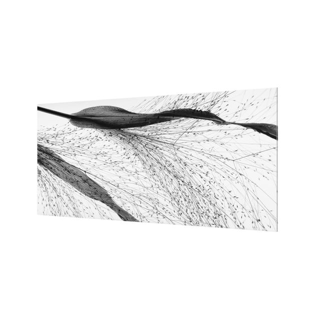 Painel anti-salpicos de cozinha Delicate Reed With Subtle Buds Black And White