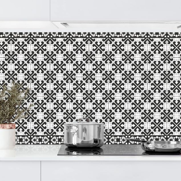 decoraçao para parede de cozinha Geometrical Tile Mix Hearts Black