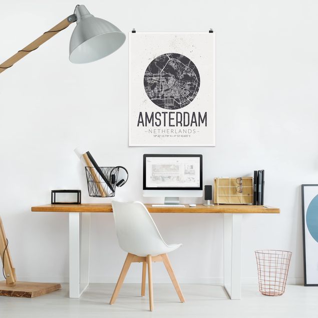 Posters mapa-múndi Amsterdam City Map - Retro