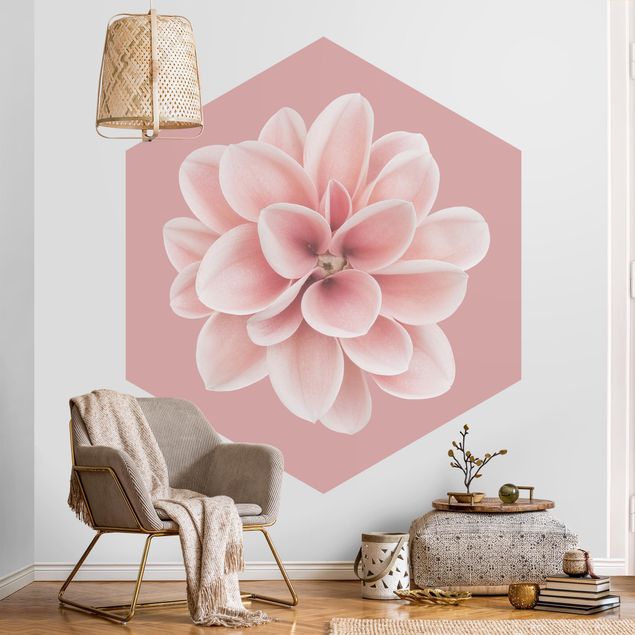 Papel de parede hexagonal Dahlia On Blush Pink