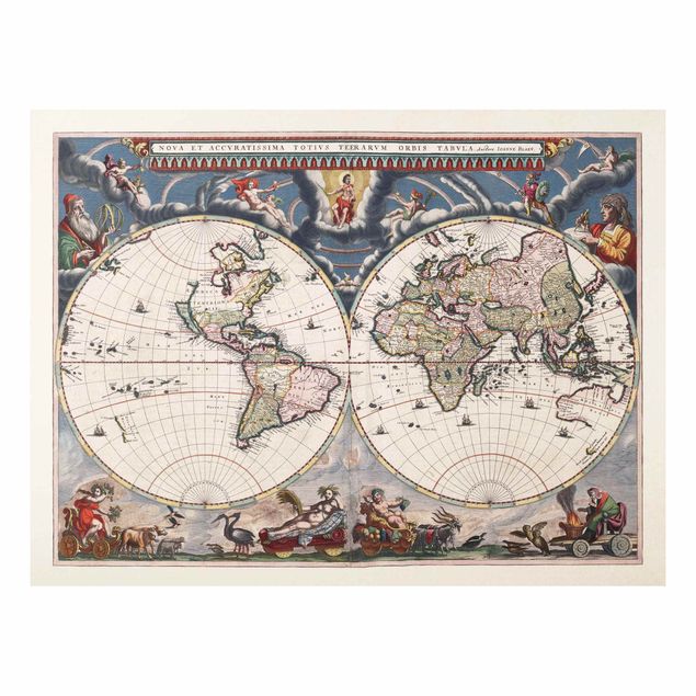 Quadros mapa mundi Historic World Map Nova Et Accuratissima Of 1664