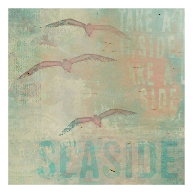 Quadros em madeira frases Shabby Chic Collage - Seagulls