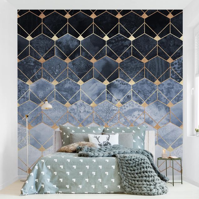 papel de parede para quarto de casal moderno Blue Geometry Golden Art Deco