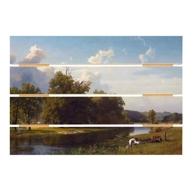 Quadros em madeira paisagens Albert Bierstadt - A River Landscape, Westphalia