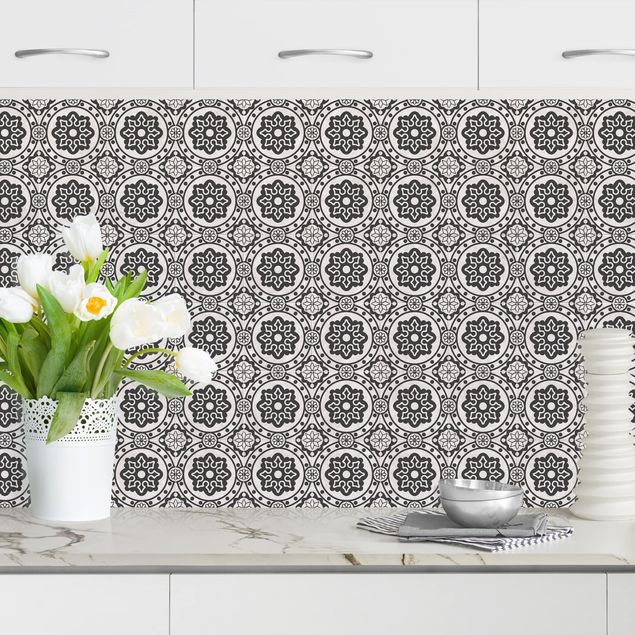 decoraçao para parede de cozinha Floral Tiles Black And White