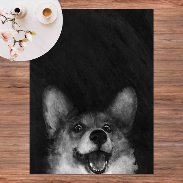 Tapete para varandas Illustration Dog Corgi Paintig Black And White