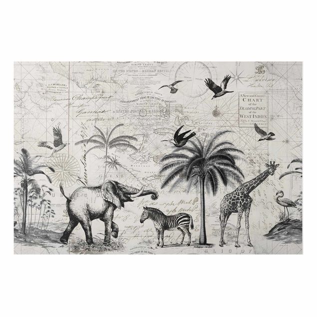 Quadros elefantes Vintage Collage - Exotic Map