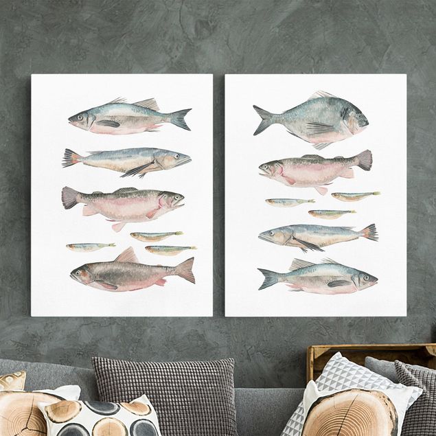 Telas decorativas peixes Fish In Watercolour Set I
