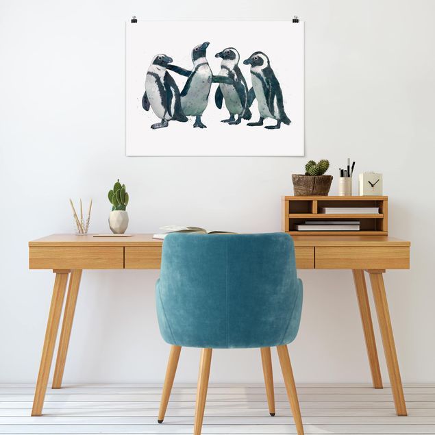 Posters quadros famosos Illustration Penguins Black And White Watercolour