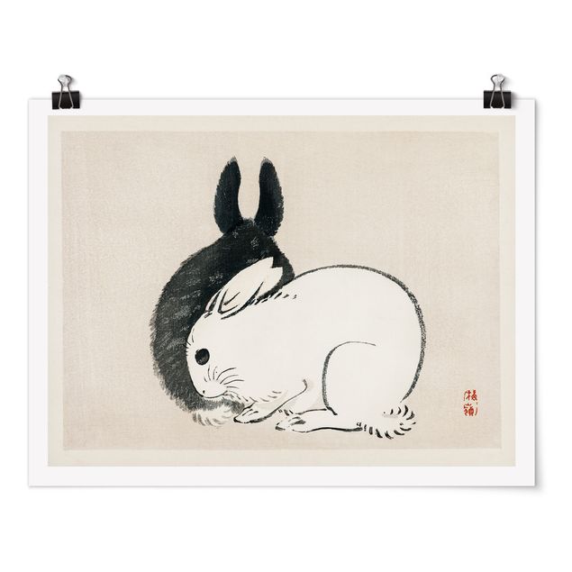 Posters animais Asian Vintage Drawing Two Bunnies