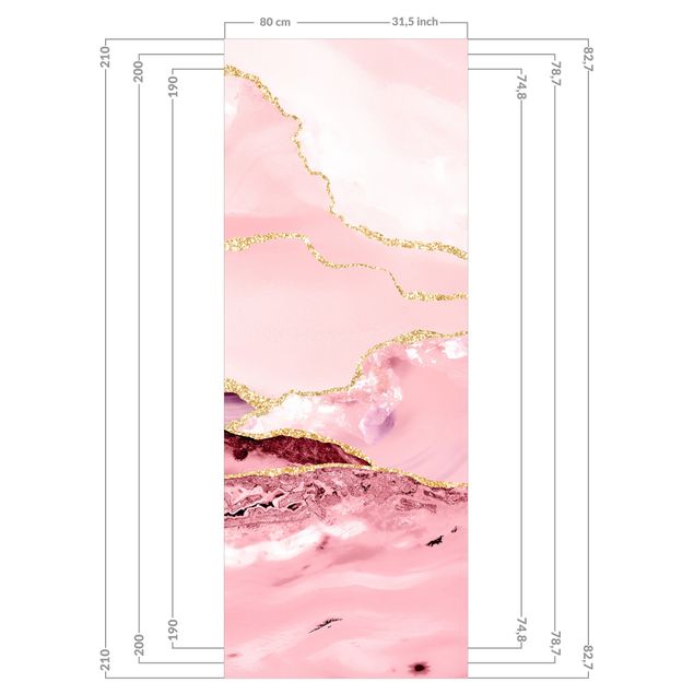 Revestimento de parede para duche Abstract Mountains Pink With Golden Lines
