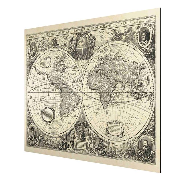 Quadros retro Vintage World Map Antique Illustration