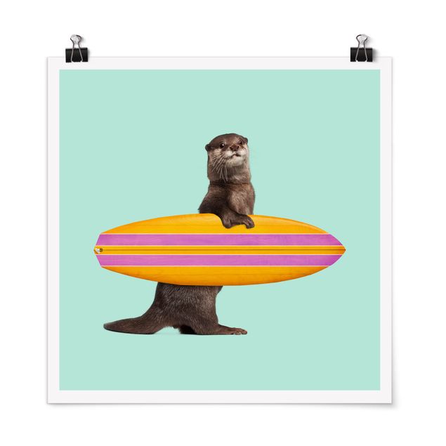 quadros de paisagens Otter With Surfboard