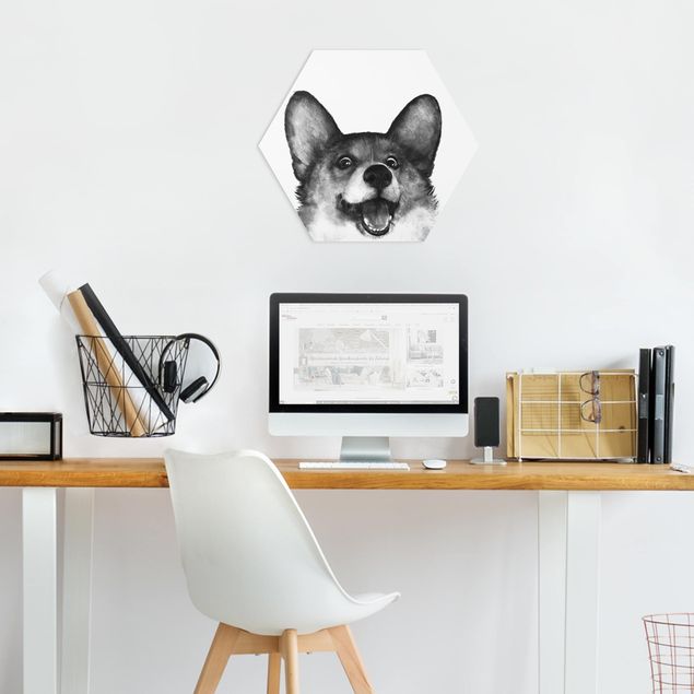 Quadros famosos Illustration Dog Corgi Black And White Painting