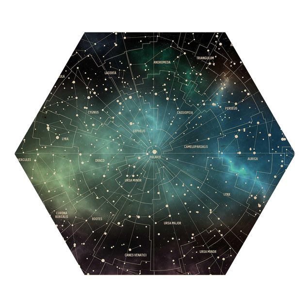 Quadros hexagonais Stellar Constellation Map Galactic Nebula