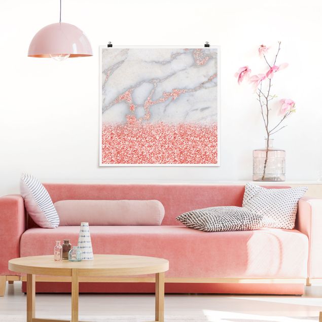 Posters quadros famosos Marble Look With Pink Confetti