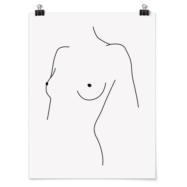 Posters em preto e branco Line Art Nude Bust Woman Black And White