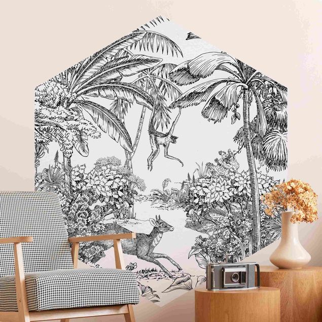 papel de parede para quarto de casal moderno Detailed Drawing Of Jungle