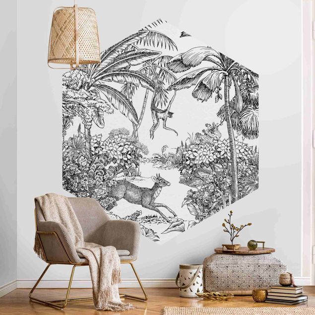papel de parede floral Detailed Drawing Of Jungle