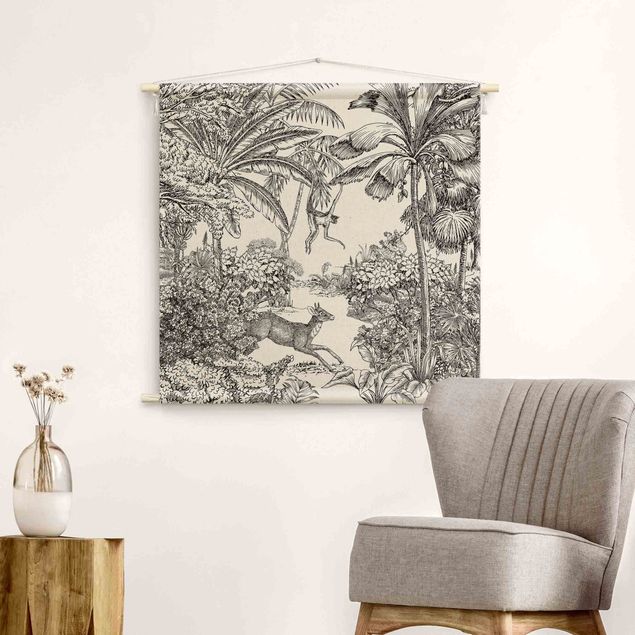 Tapeçaria de parede vintage Detailed Drawing Of Jungle